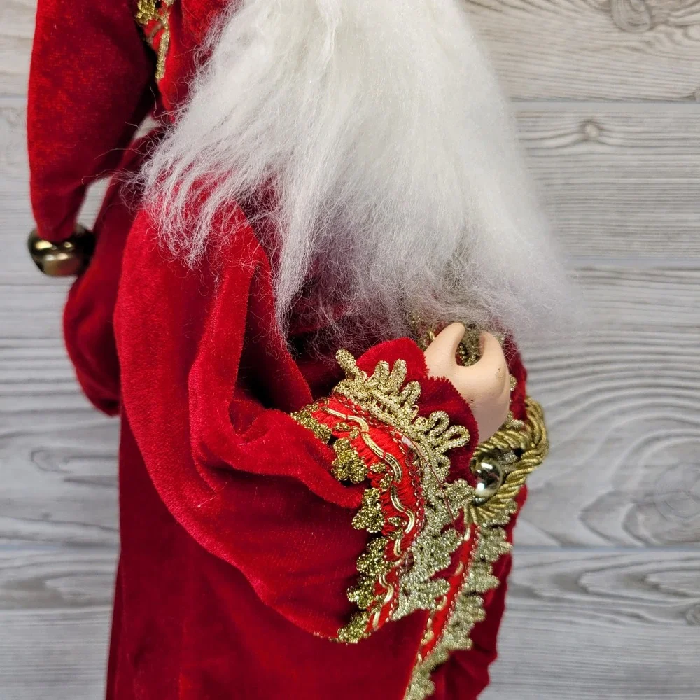 Santa Claus Figurine Red Velvet Gold Trim Traditional Holiday St Nick Sack Gifts